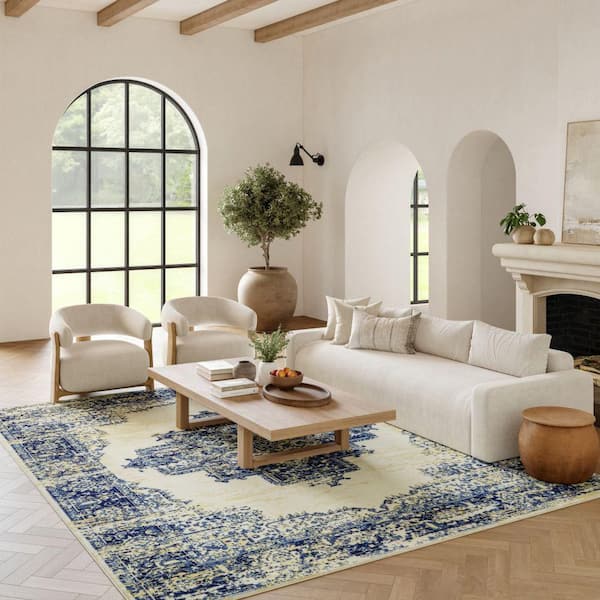 Grafix White 6 ft. x 9 ft. Persian Farmhouse Area Rug