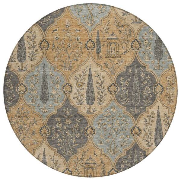 Chantille Machine Washable Indoor/Outdoor Abstract ACN3018 Gray 8 ft. x 8 ft. Round Rug