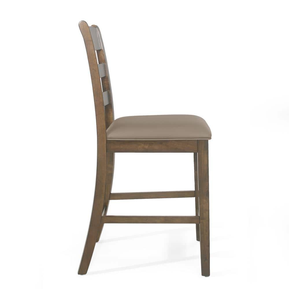 Antique Brown Wood Extra Tall Upholstered Counter Stools, Set of 2