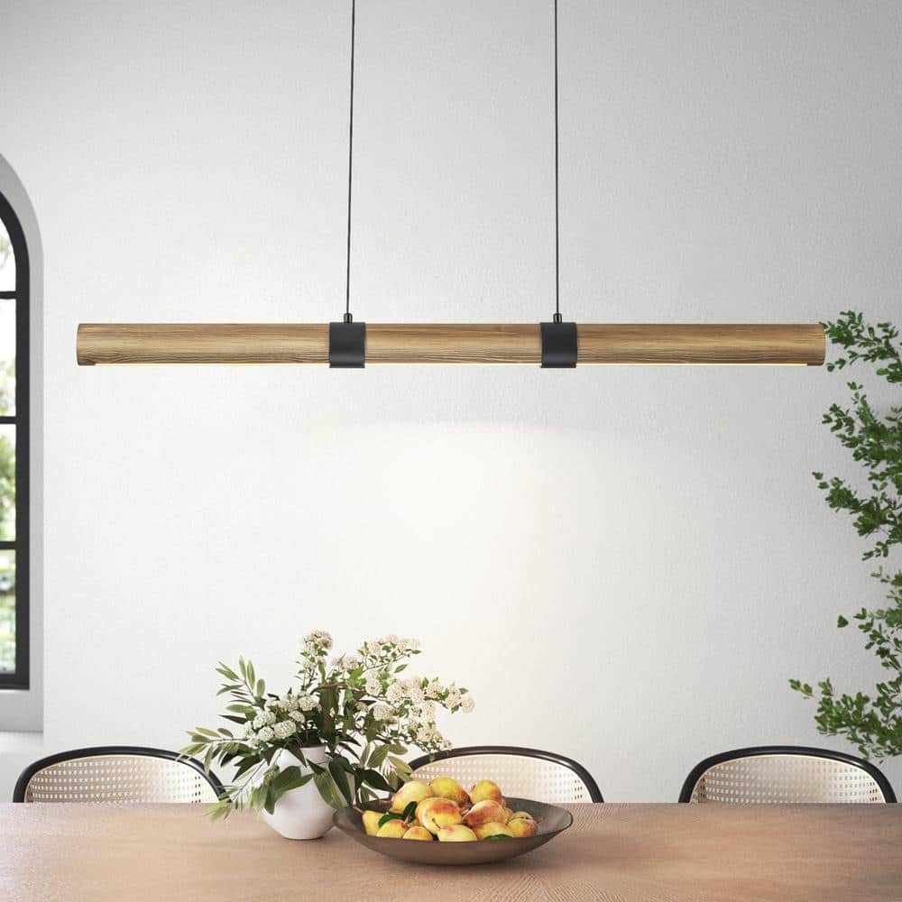 Leon 1-Light Brown Farmhouse Wood Dimmable LED Linear Pendant Light price history on PriceWatchPro