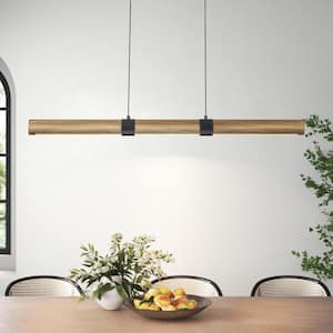 Leon 1-Light Brown Farmhouse Wood Dimmable LED Linear Pendant Light