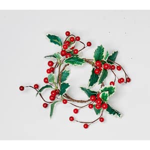 3.5 in. I.D x 6 in. Red Berries and Leaves Candle Ring (Set of 2)