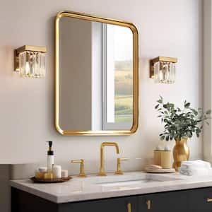 Modern Plating Brass Crystal Square Wall Sconce 1-Light Damp-rated Bathroom Vanity Lighting Decorative Light Fixture