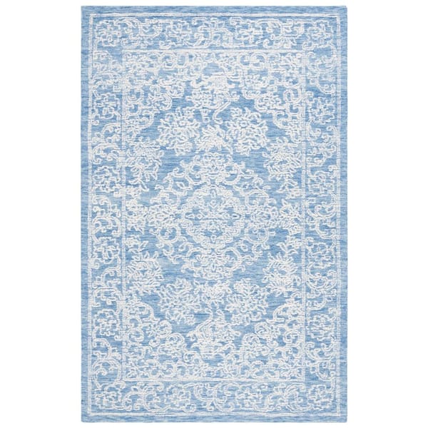SAFAVIEH Ebony Ivory/Blue 4 ft. x 6 ft. Traditional Area Rug