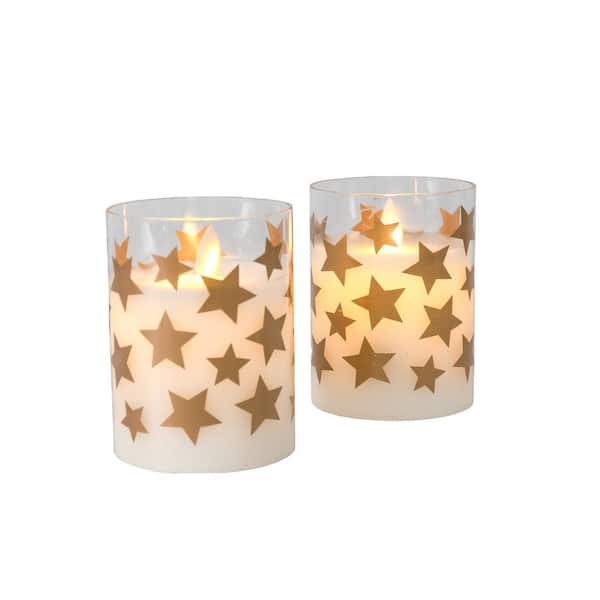 LUMABASE Gold Stars Battery Operated LED Candles (2-Count)
