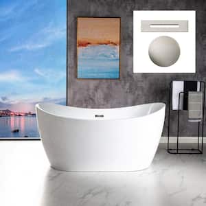 Hamilton 59 in. Acrylic FlatBottom Double Slipper Bathtub with Brushed Nickel Overflow and Drain Included in White