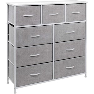 39.5 in. L x 11.5 in. W x 39.5 in. H 9-Drawer White Dresser with Steel Frame Wood Top Easy Pull Fabric Bins