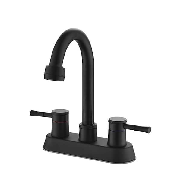 GIVING TREE 4 in. Centerset 2-Handle Bathroom Faucet with Copper Pop-Up Drain and 2 Water Supply Lines in Matte Black