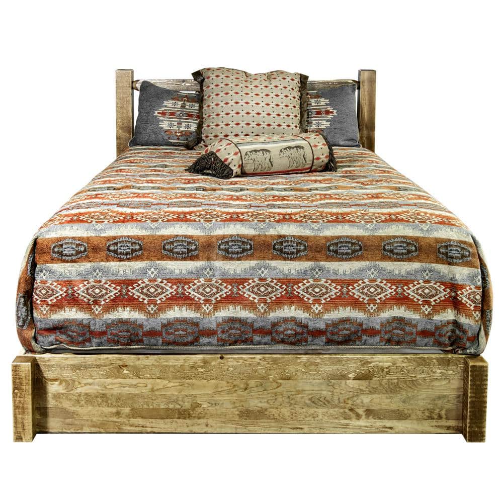 Early American Pine King Platform Bed with Storage Drawers