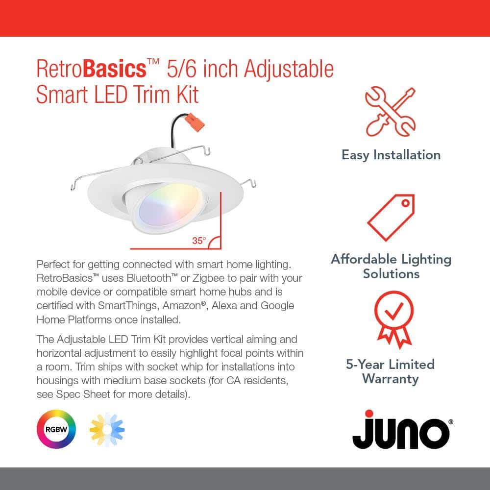 6'' White Adjustable LED Recessed Lighting Kit with Smart Control