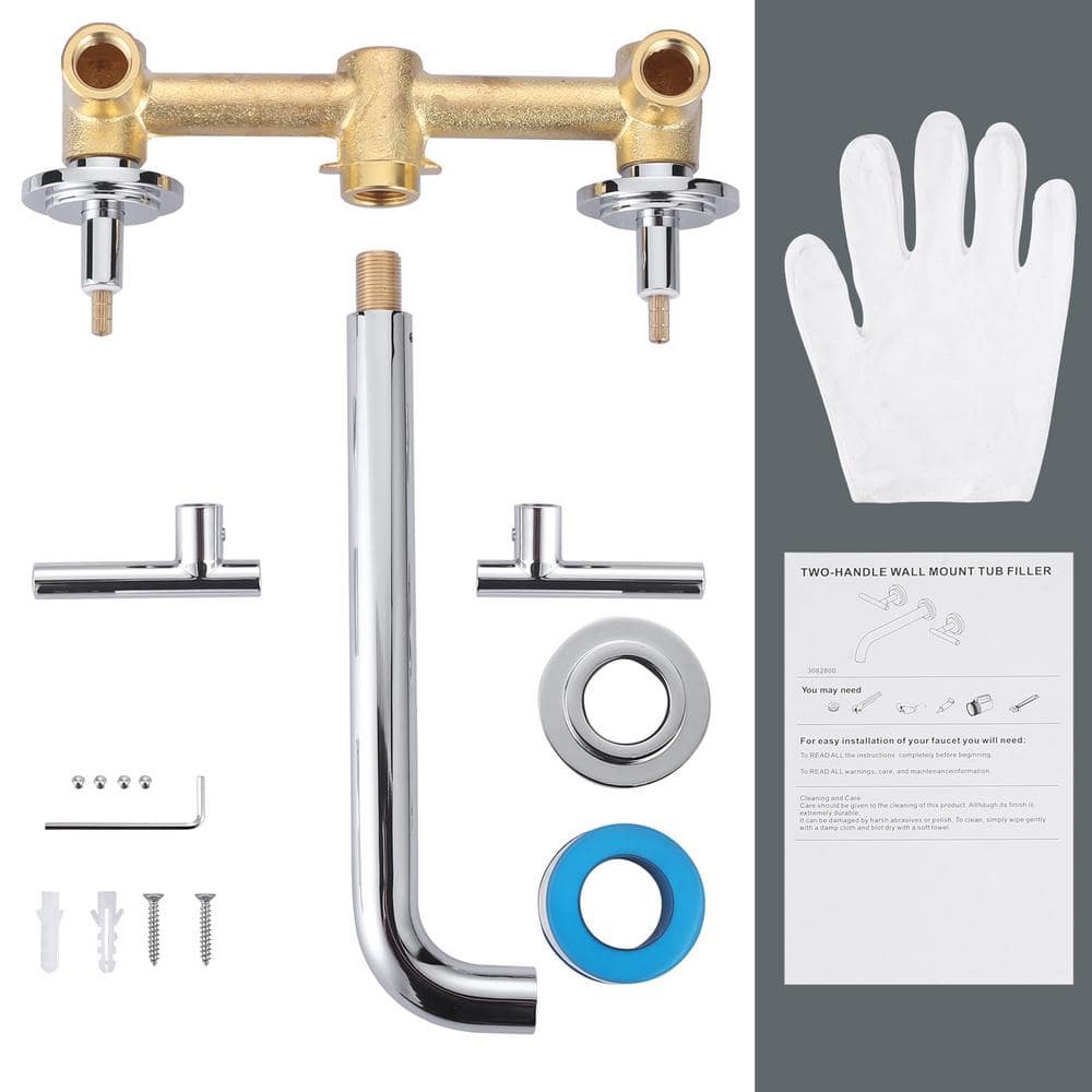 Chrome Double Handle Wall Mounted Roman Tub Faucet
