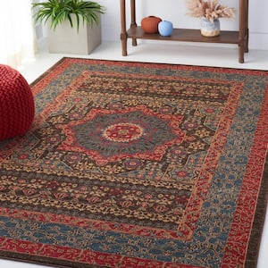 Mahal Navy/Red 5 ft. x 5 ft. Square Border Area Rug