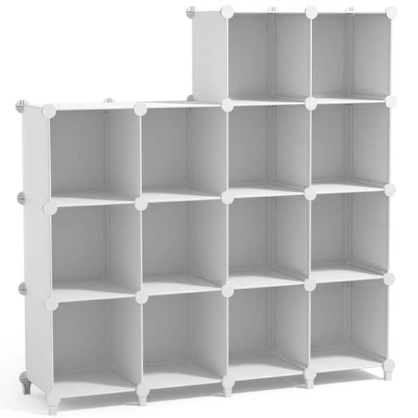 50.2 in H x 49 in W x 12.25 in D White Fabric 14-Cube Storage Organizer, Waterproof Cubby Shelf for Closet