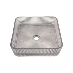 Plaza Cubic Smoky Gray Tempered Glass Crystal Square Vessel Sink - 15 in.