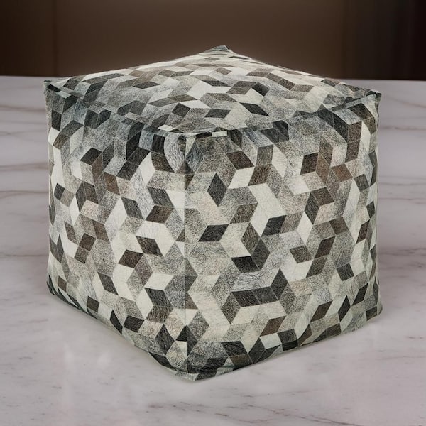 Brown and Gray Polyester Square Ottoman Pouf