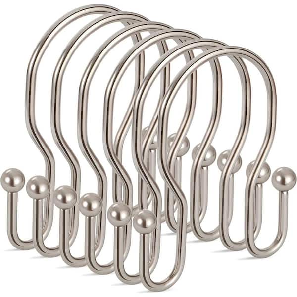 CLAVIE 24 -Piece Stainless Steel Metal Shower Curtain Rings/Hooks Double-Sided Shower Curtain Hook Set in Brushed Nickel