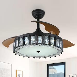 Cerello 42in. LED Indoor Black Glam Crystal Chandelier with Retractable Remote Control Ceiling Fan With Light