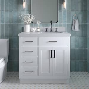 Hepburn 36 in. Single Sink Freestanding Bathroom Vanity in White with Carrara White Quartz Top
