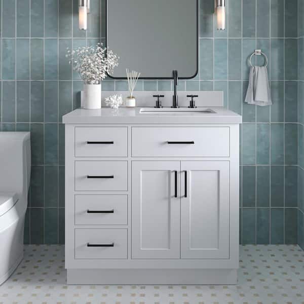 ARIEL Hepburn 36 in. W x 22 in. D x 36 in. H Single Sink Freestanding Bath Vanity in White with Carrara Qt. Top