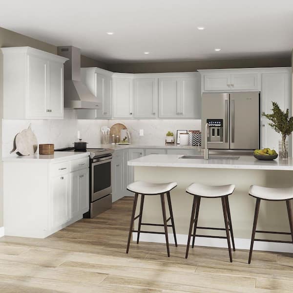 Shaker Partial OL 36 in. W x 24 in. D x 34.5 in. H Plywood Assembled Lazy Susan Base Left Kitchen Cabinet in Linen White