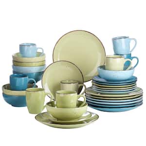 Navia Prato Multi-Colors 32-Pieces Ceramic Dinnerware Sets with Dinner Plate, Dessert Plate, Bowl, Mug (Service for 8)