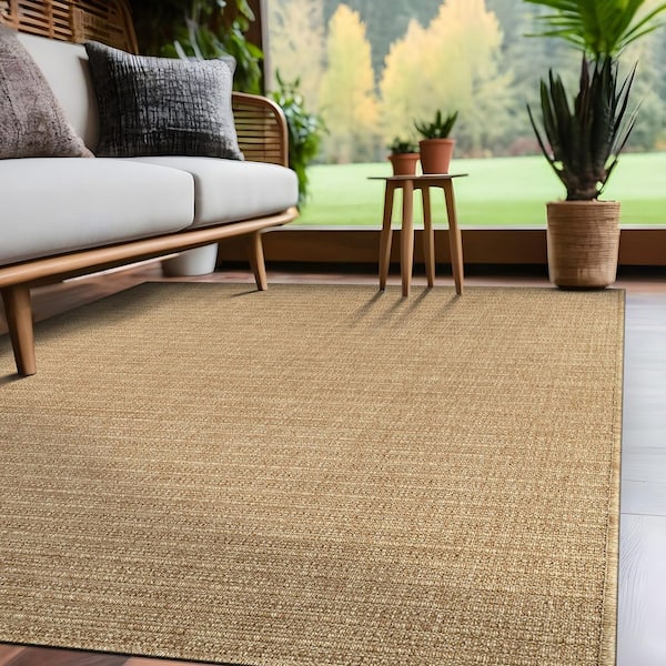Lomira Gold 4 ft. x 6 ft. Striped Washable Easy Jute Indoor Area Rug