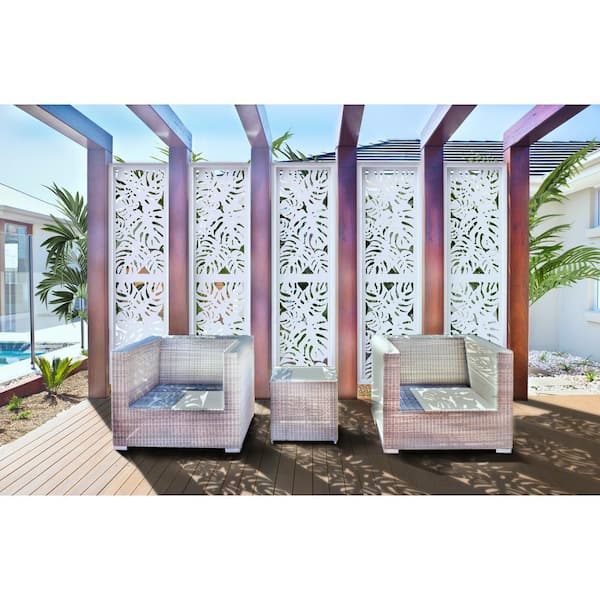 Unbranded 2 ft. x 4 ft. White Tropical Decorative Privacy and Fence Panel