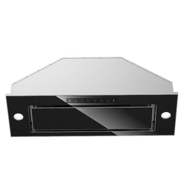 36 in. 900 CFM Ductless Convertible Insert Range Hood in Stainless Steel and Black Glass with LED Lights