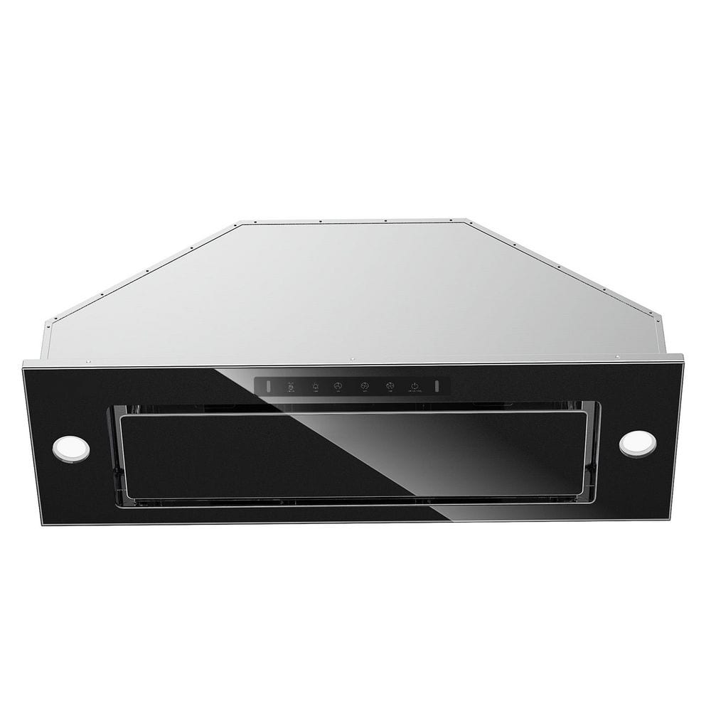 36 in. 900 CFM Ductless Convertible Insert Range Hood in Stainless Steel and Black Glass with LED Lights