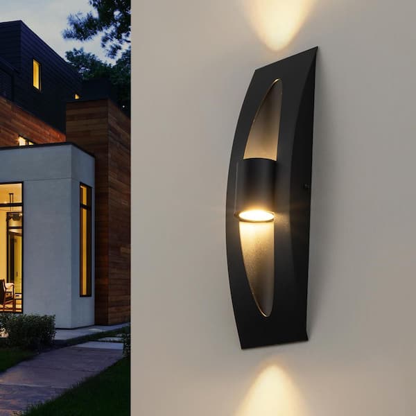 Acerbis 2-Light Matte Black Rectangle Integrated LED Outdoor Cylinder Wall Sconce with Up/Down Light