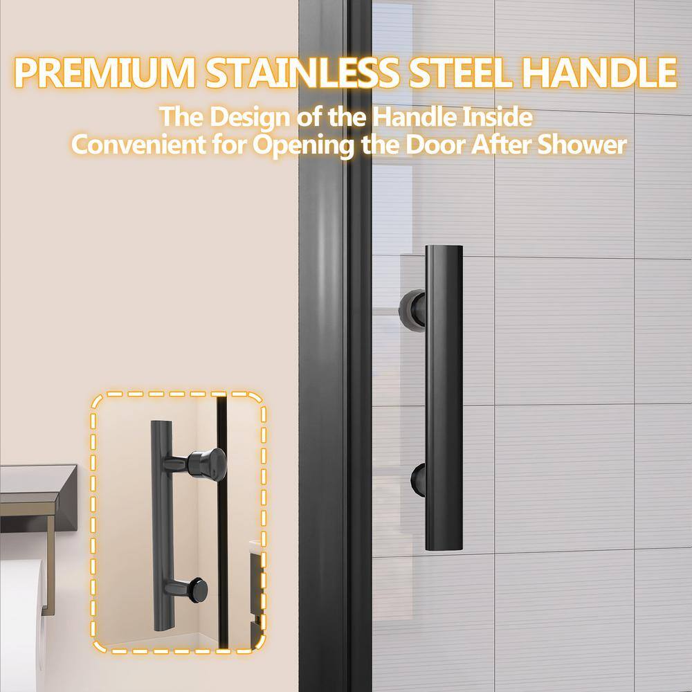 36" x 72" Frameless Black Pivot Shower Door with Clear Glass