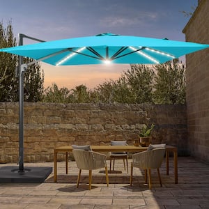 11.5 ft. x 9 ft. Outdoor Rectangular Cantilever LED Patio Umbrella, Solution-Dyed Fabric Aluminum Frame in Lake Blue