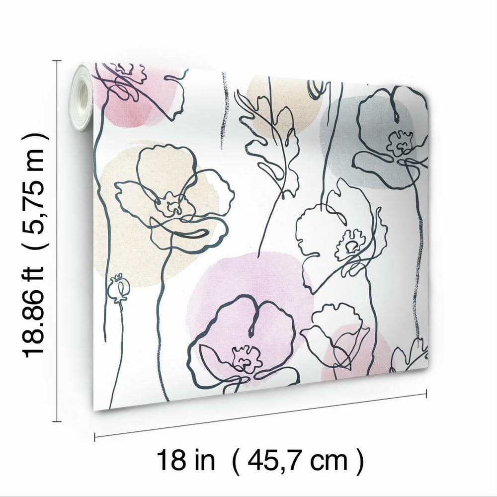 Pink and White Vinyl Floral Peel and Stick Wallpaper Roll