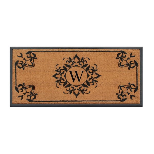 A1 Home Collections A1HC Beige 24 in. x 48 in. Rubber and Coir Hand-Crafted Outdoor Durable Monogrammed W Door Mat