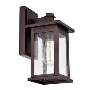 12 in. Oil Rubbed Bronze Outdoor Decorative Wall Lantern Sconce with Clear Seeded Glass Shade Weather Resistant