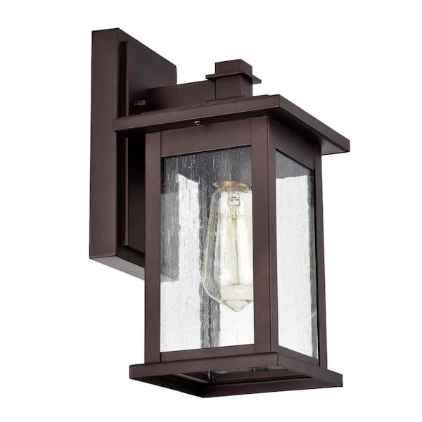 Unbranded 12 in. Oil Rubbed Bronze Outdoor Decorative Wall Lantern Sconce with Clear Seeded Glass Shade Weather Resistant