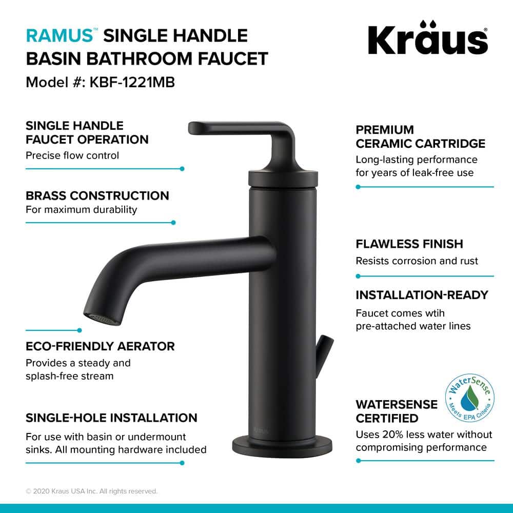 Ramus 7'' Matte Black Stainless Steel Bathroom Sink Faucet