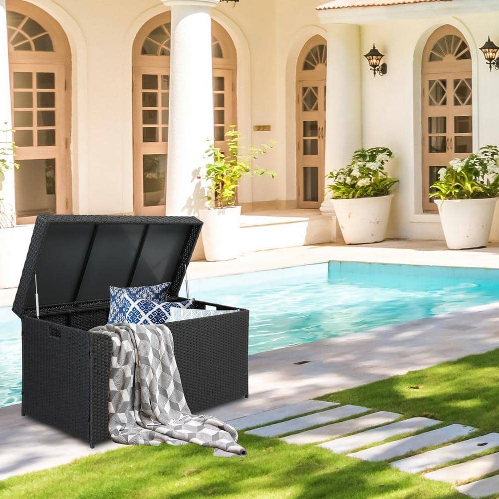 Black Wicker and Plastic Large Outdoor Deck Box
