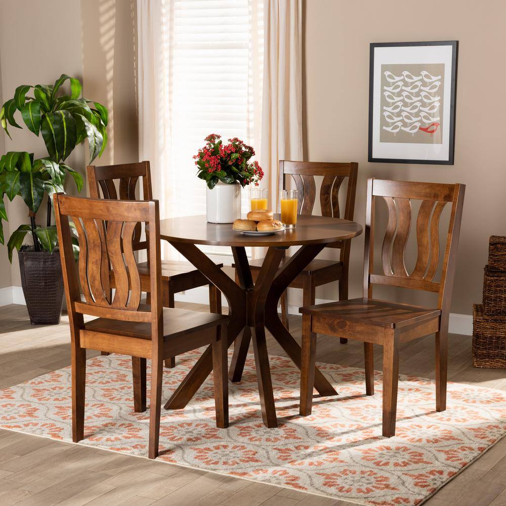 Mare 5-Piece Dark Brown Walnut Wood Geometric Dining Set