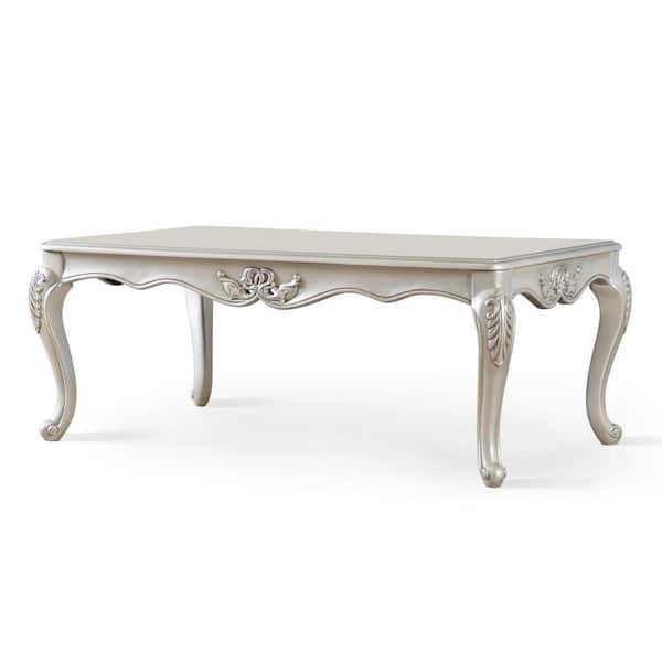 Griffith 53 in. Off White Rectangle Wood Coffee Table with Leaf Motifs