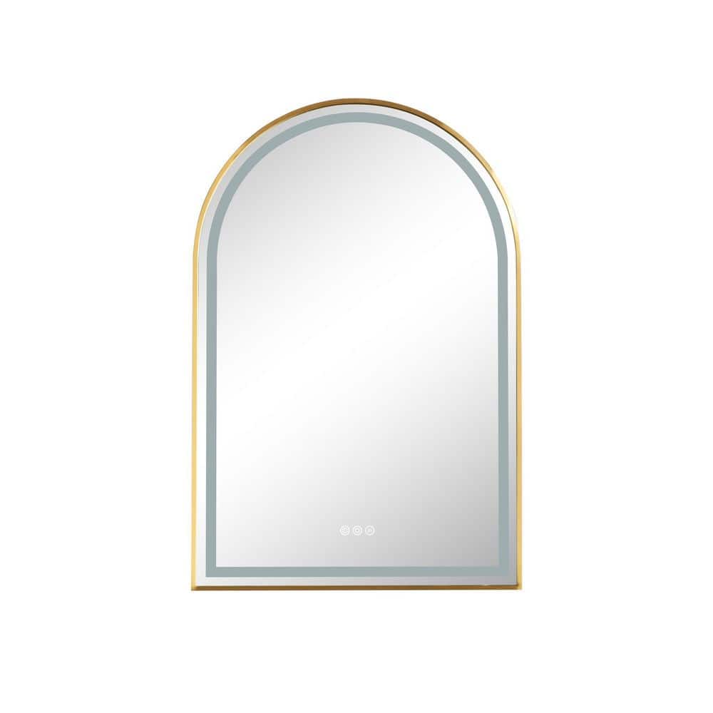 26 in. W x 39 in. H Framed Wall Mount Bathroom Vanity Mirror Arched Brushed
