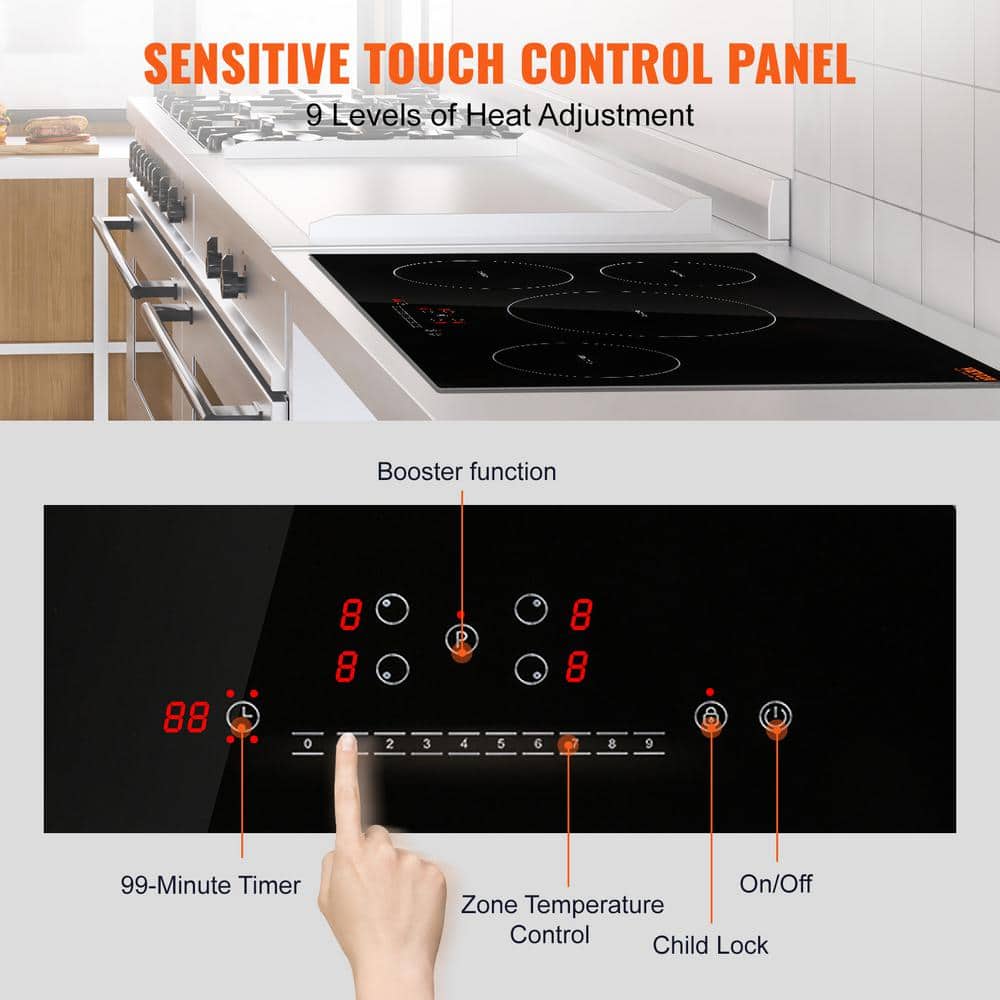 VEVOR 30'' Black Stainless Steel 4 Burner Induction Cooktop