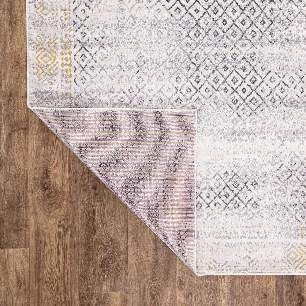Yellow and Gray Geometric Oriental 5' x 7' Area Rug