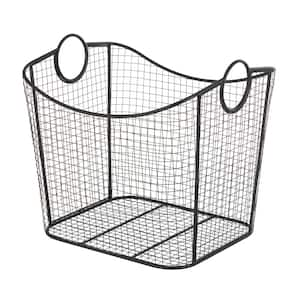 Metal Black Deep Storage Basket with Round Handles