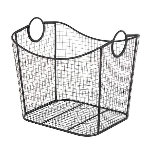 Litton Lane Metal Black Deep Storage Basket with Round Handles