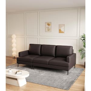 77 in. W Straight Arm Genuine Leather Rectangle Sofa in Dark Brown with USB Chargers