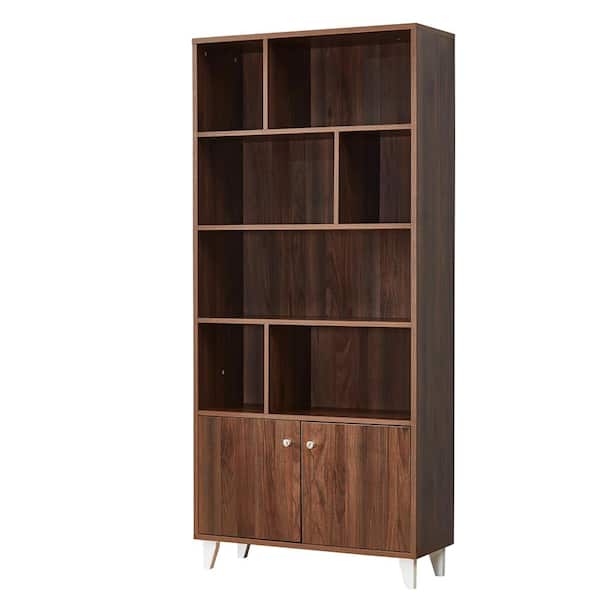 ATHMILE 68 in. Brown 4-Shelf Standard Bookcase