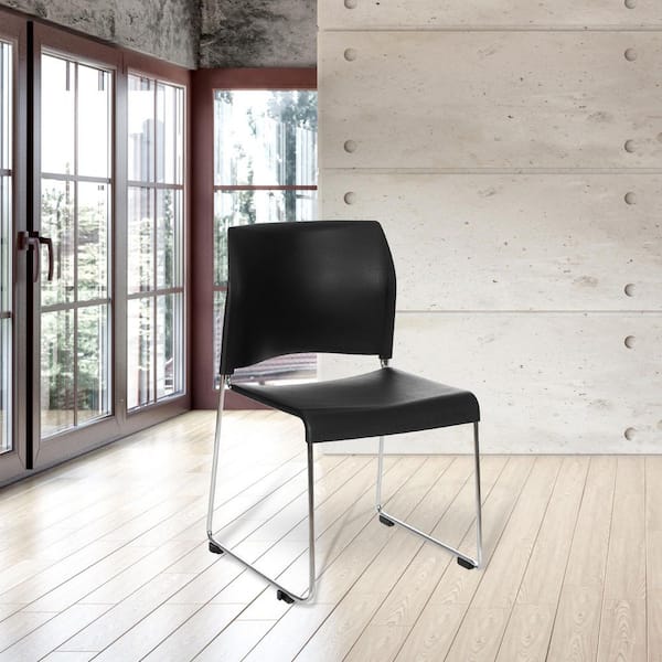 Jody Collection Plastic Stackable Chair in Black, (Pack of 4)