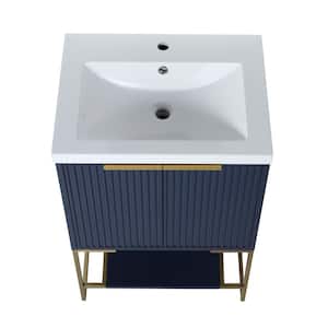 23.6 in. W x 18.1 in. D x 35 in. H HResin Vanity Top in Navy Blue Freestanding Bathroom Vanity with Resin Basin Top