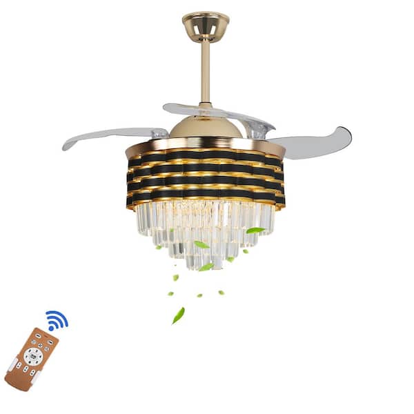 OUKANING 42 in. Indoor Gold Modern Luxury 6-Speed Ceiling Fan with Adjustable White Integrated LED, Reversible Motor and Remote